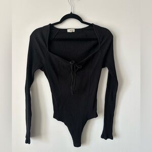 Aerie Black Ribbed Long Sleeve Bodysuit